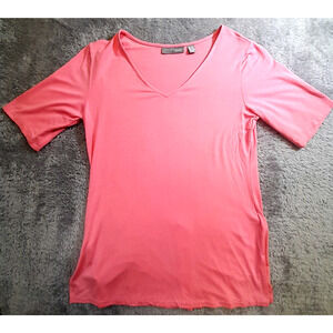 Susan Graver Lifestyle Womens Spa Top Sz XXS Orange Liquid Knit Button Back SS
